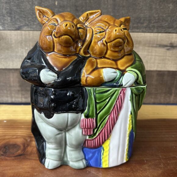 Vintage Haldon Group MR & MRS Ambassador Pig Tobacco Jar Cookie Jar 9” - Picture 1 of 7